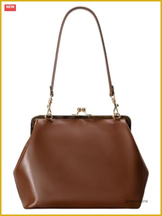 Handbags - Slouchy PU Leather Kiss Lock Crossbody Hobo Shoulder Bag